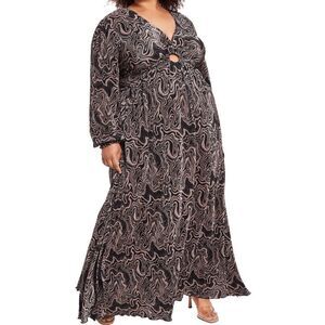 Nina Parker Women's Plus Size Printed Keyhole Pleated Maxi Dress 2X